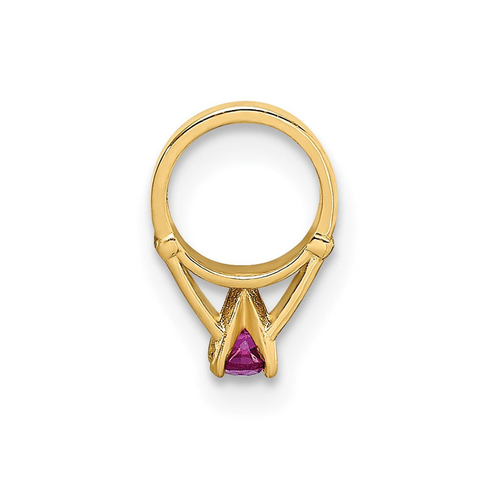14k Yellow Gold 3D Ring with Dark Pink CZ Charm Pendant