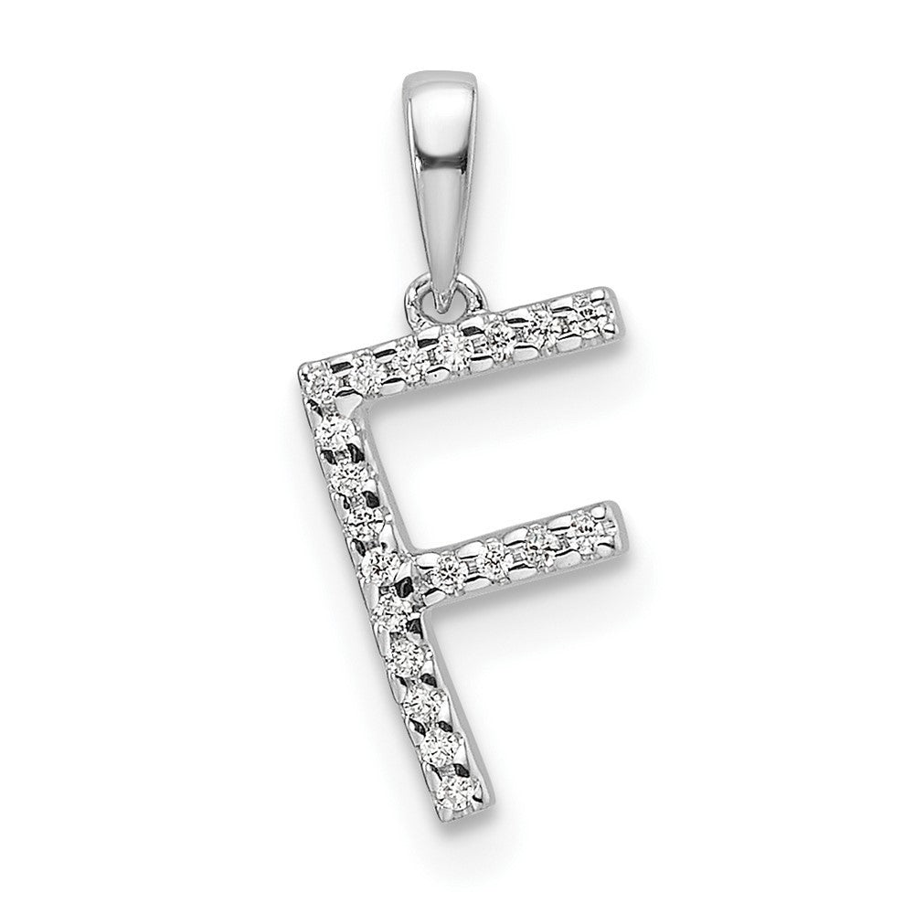 14k White Gold Diamond Letter F Initial Pendant