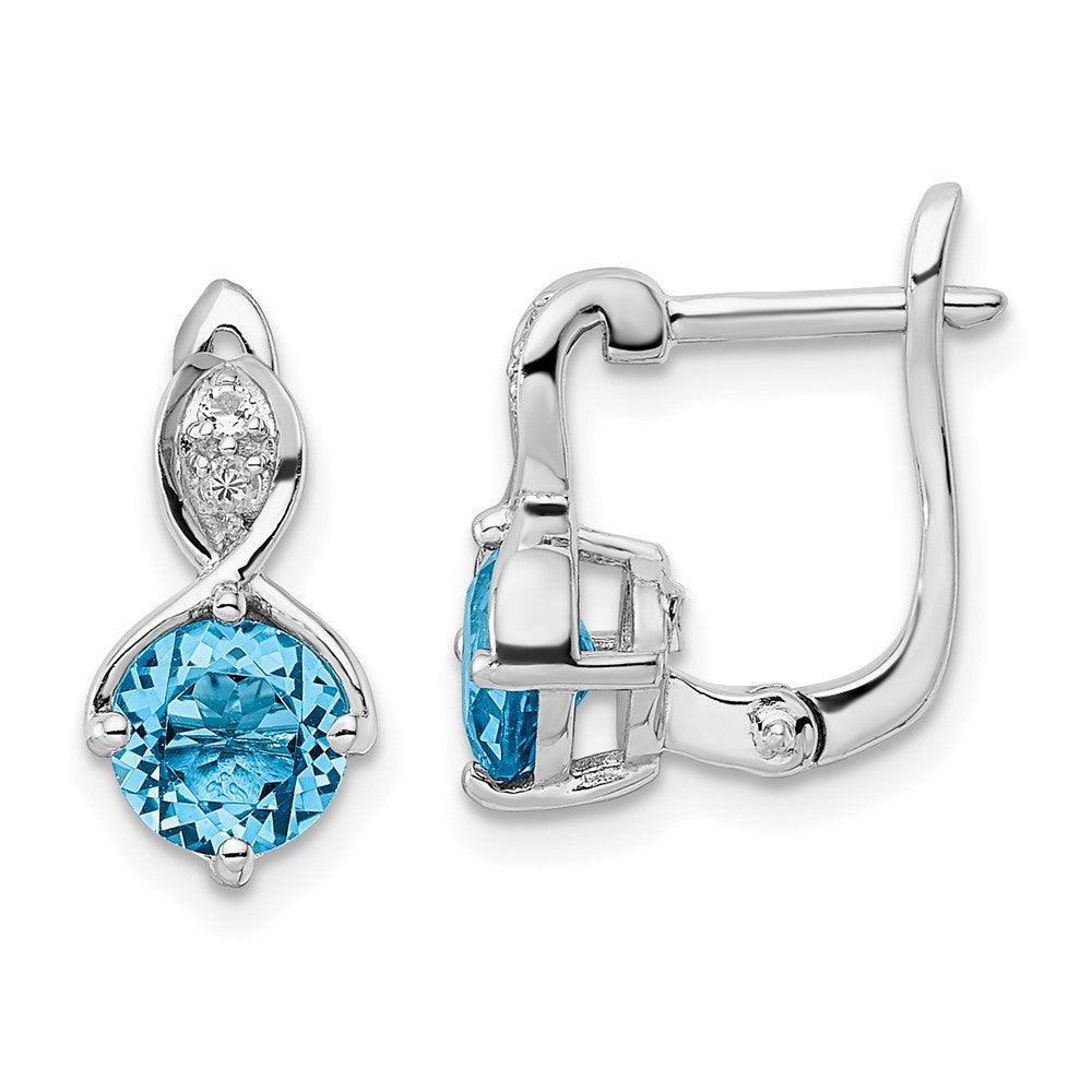 Sterling Silver Rhodium-plated Swiss BT/White Topaz Hinged Dangle Earrings