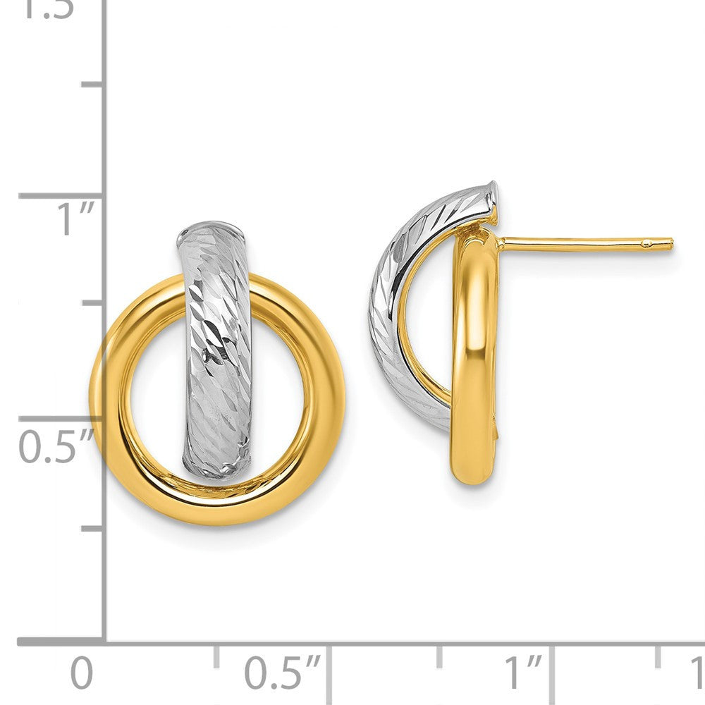 14k Yellow Gold and White Rhodium Polished and D/C Stud Earrings