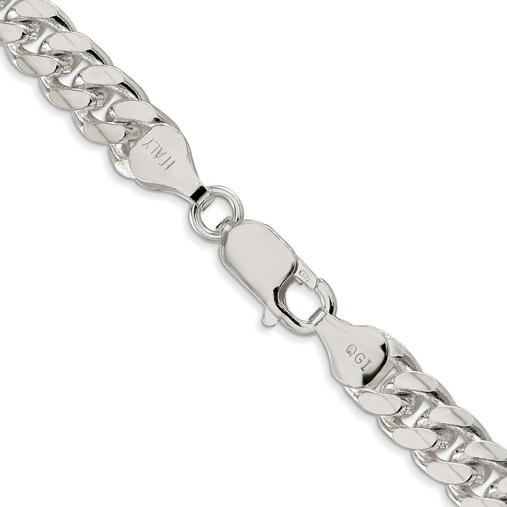 Sterling Silver 7mm Domed w/ Side Diamond-Cut Curb Chain Necklace 24"