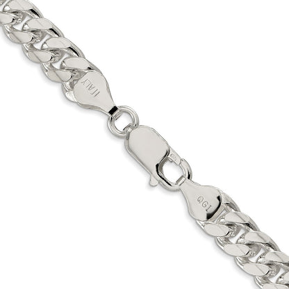 Sterling Silver 7mm Domed w/ Side Diamond-Cut Curb Chain Necklace 24"