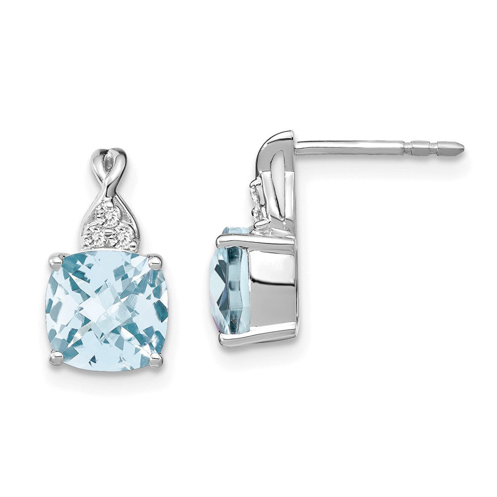 14K White Gold Checkerboard Aquamarine and Diamond Drop & Dangle Earrings