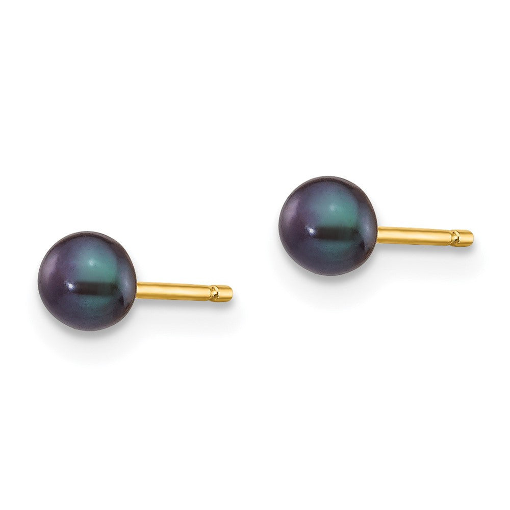 14k Yellow Gold 3-4mm Black Button Freshwater Cultured Pearl Stud Earrings
