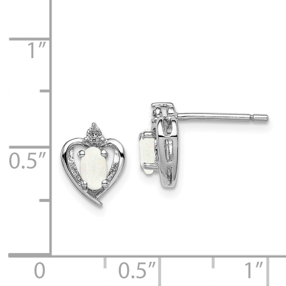 Sterling Silver Rhodium-plated Created Opal & Diam. Button Stud Earrings