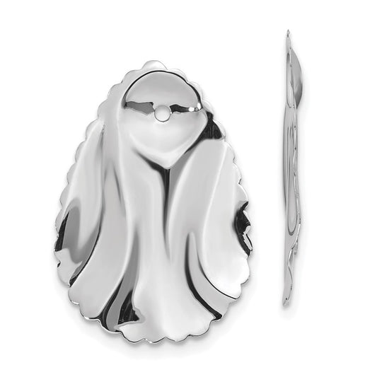 14k White Gold Polished Hammered Oval Earring Jackets