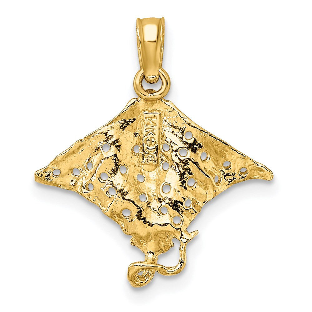 14k Yellow Gold Spotted Eagle Ray with Holes Charm Pendant