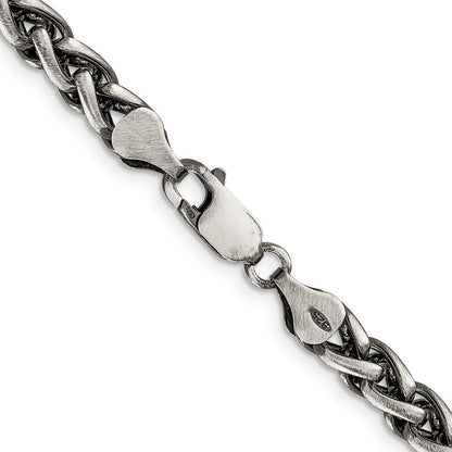 Sterling Silver Antiqued 6mm Round Spiga Chain Necklace 24"