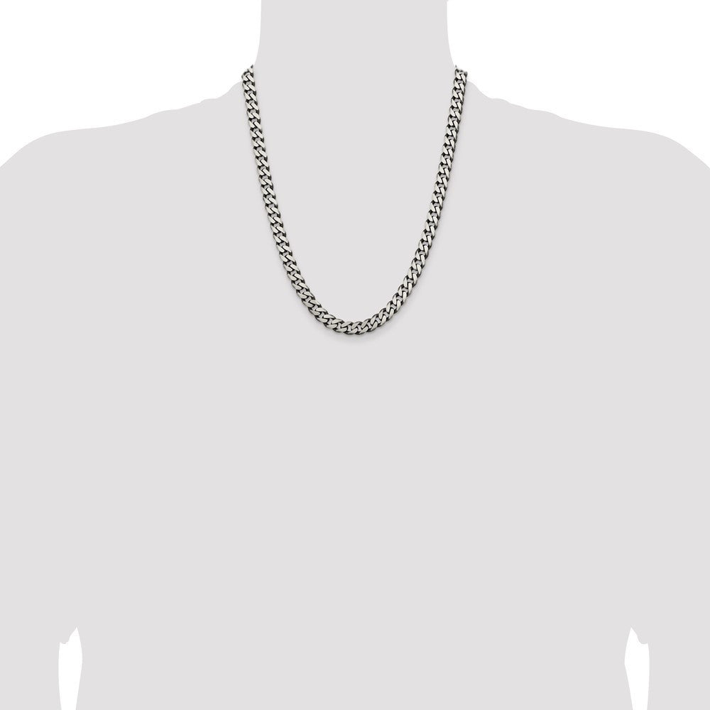 Sterling Silver Antiqued 7.5mm Curb Chain Necklace 22"