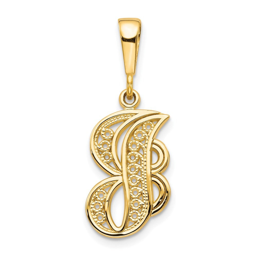 14k Yellow Gold Polished Script Filigree Letter J Initial Pendant