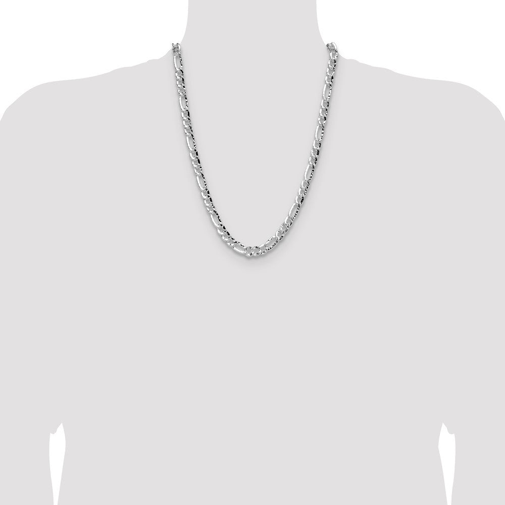 Sterling Silver 7.6mm Hammered Figaro Chain Necklace 22"