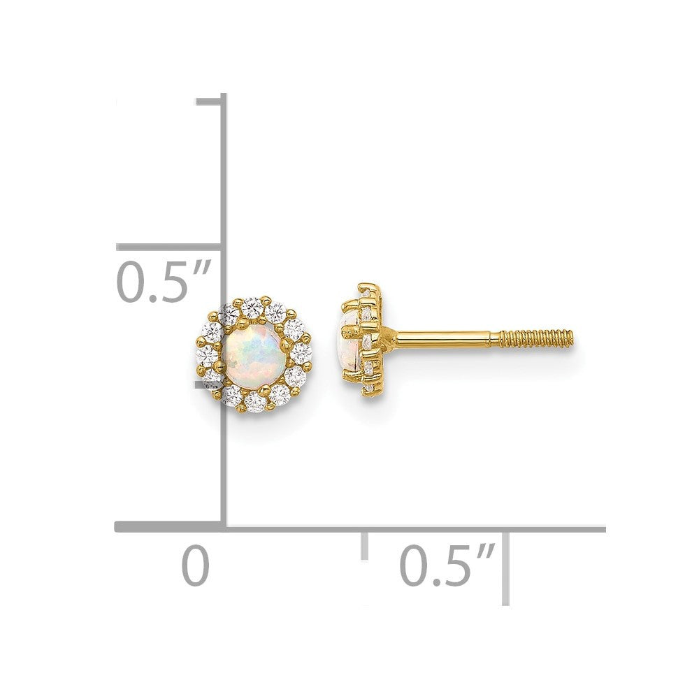 14k Yellow Gold Polished CZ and Created Opal Circle Screwback Stud Earrings