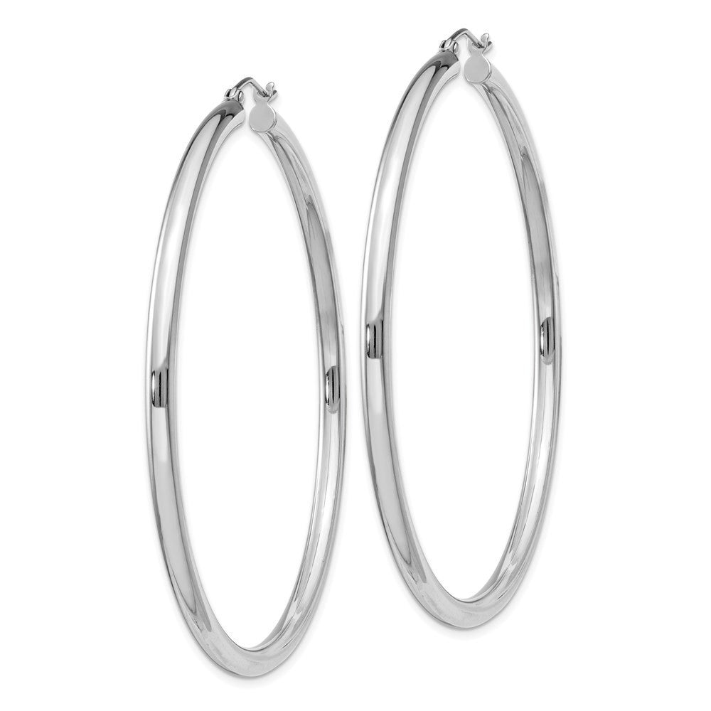 Sterling Silver Rhodium-plated 3mm Round Hoop Earrings