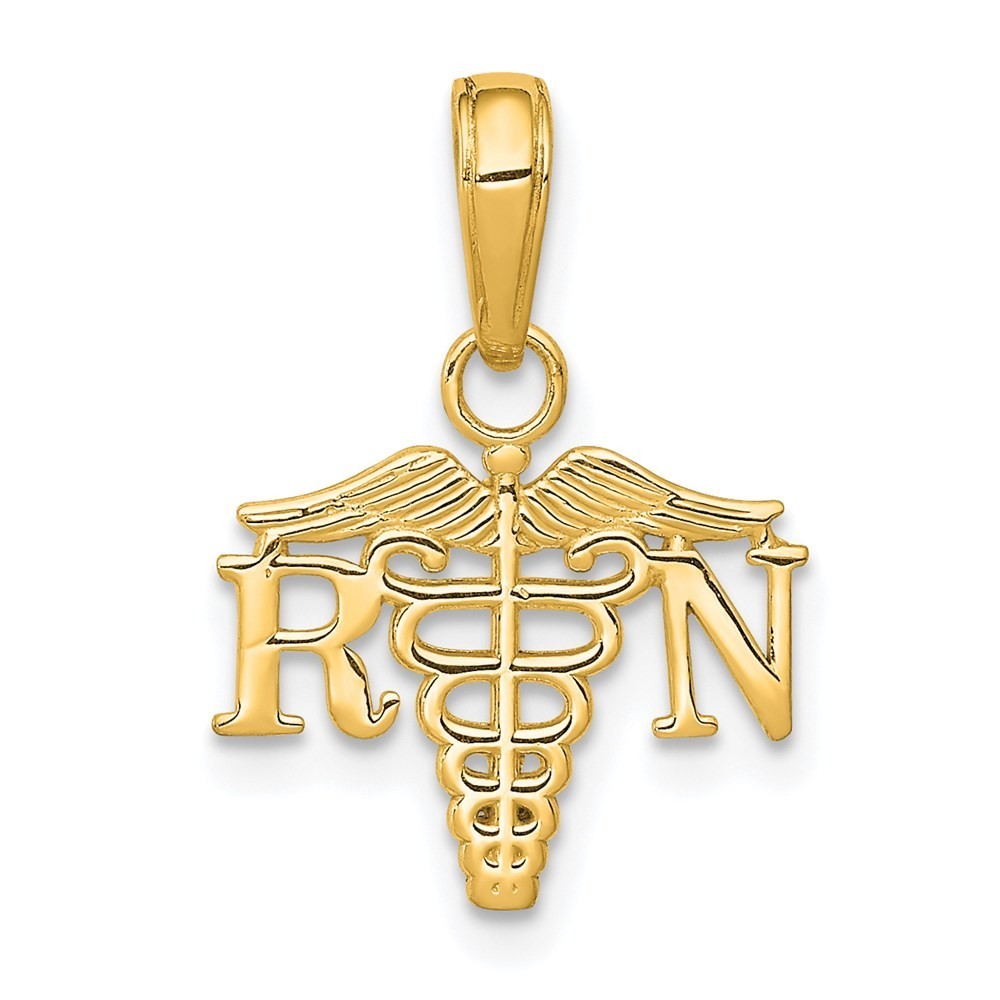 14k Yellow Gold RN Caduceus Charm Pendant