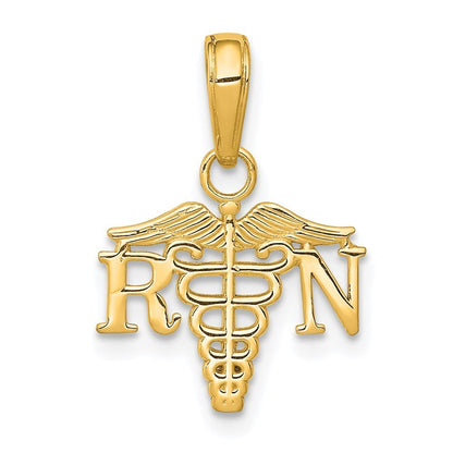 14k Yellow Gold RN Caduceus Charm Pendant