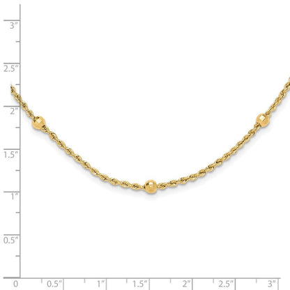 14k Yellow Gold Diamond-Cut Beaded Rope Chain Necklace Necklace 18"
