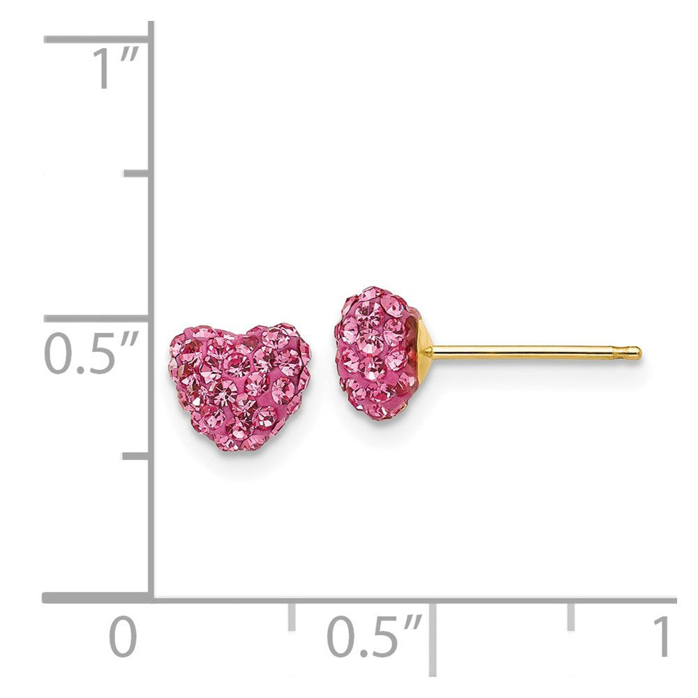 14k Yellow Gold Rose Crystal 6mm Heart Stud Earrings