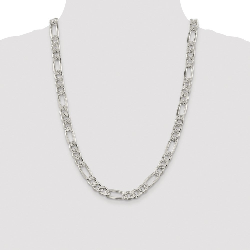 Sterling Silver Rhodium-plated 9.5mm Pav� Flat Figaro Chain Necklace 24"