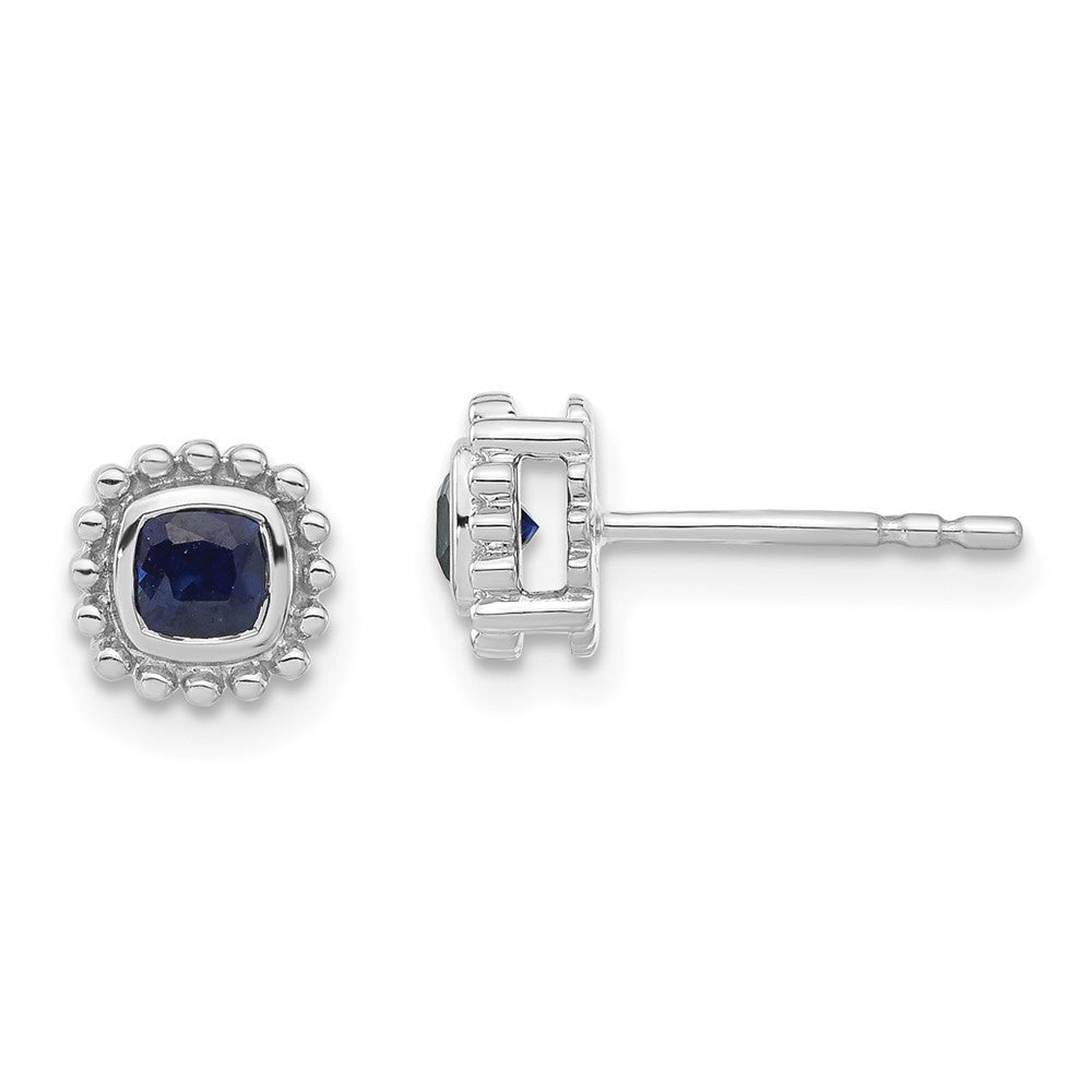 14k White Gold Cushion Sapphire Stud Earrings