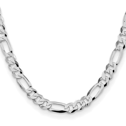 Sterling Silver Rhodium-plated Lightweight Flat Figaro Chain Necklace 20"