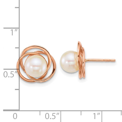 14k Rose Gold South Sea Saltwater Cultured Pearl Love Knot Stud Earrings