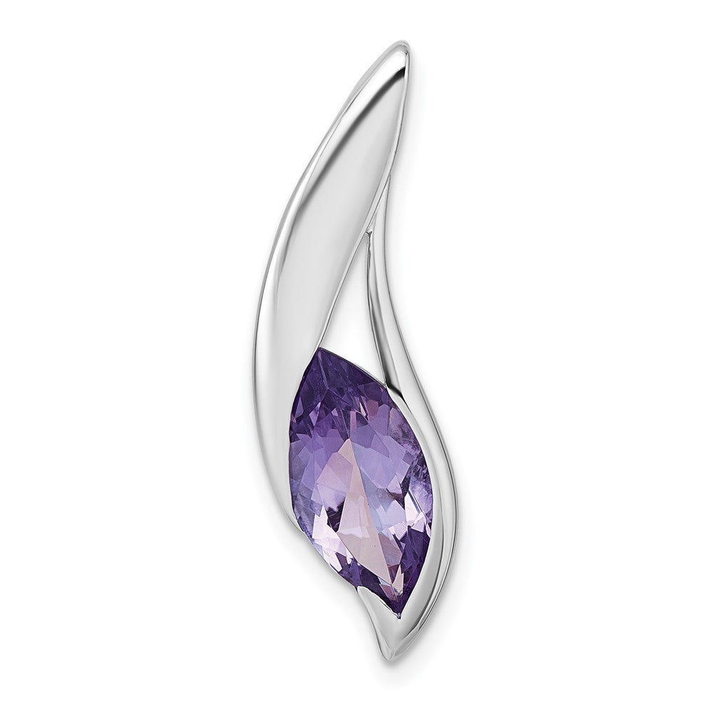 Sterling Silver SS Rhodium-plated Polished Amethyst Drop Chain Slide Pendant