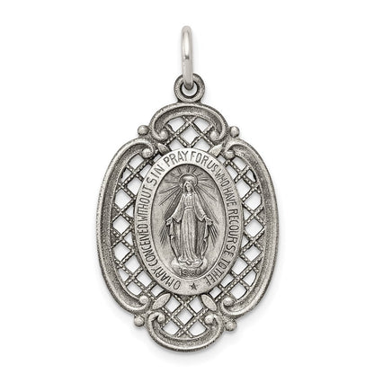 Sterling Silver Antiqued Miraculous Medal Pendant