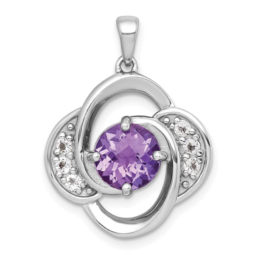Sterling Silver Polished Checker-cut Amethyst and White Topaz Pendant
