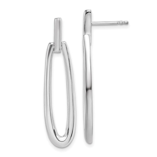 Sterling Silver Rhodium-plated Fancy Elongated Oval Dangle Earrings