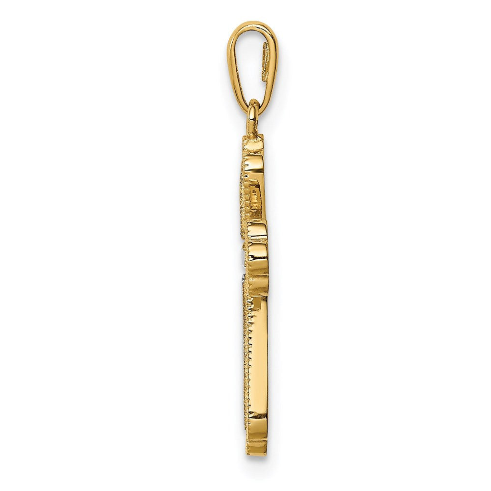 14k Yellow Gold w/White Rhodium CZ Cross Pendant