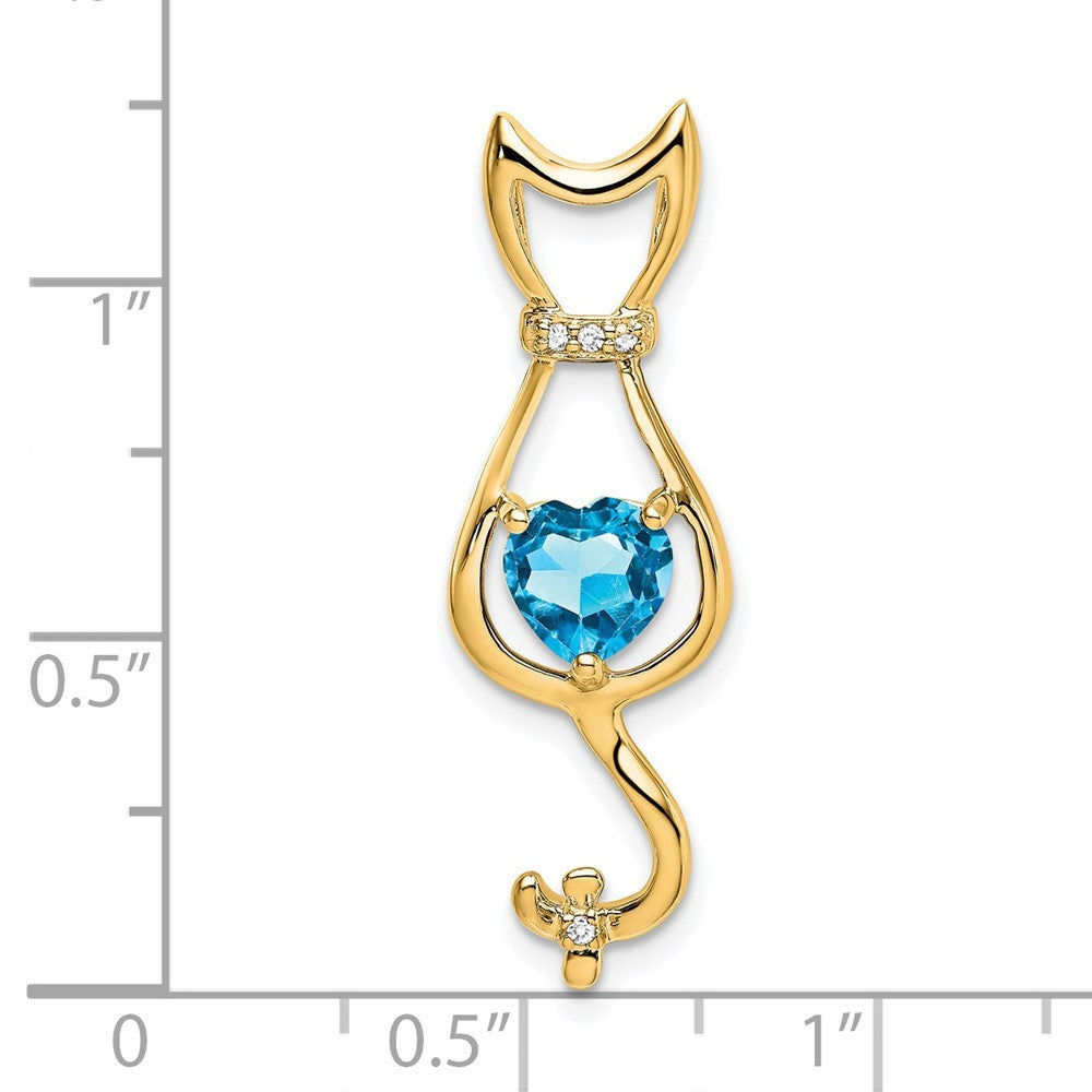 14k Yellow Gold Blue Topaz and Diamond Cat Pendant
