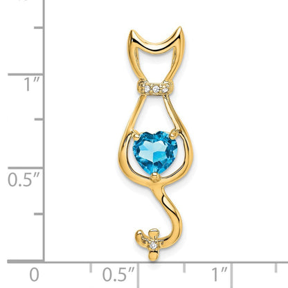 14k Yellow Gold Blue Topaz and Diamond Cat Pendant