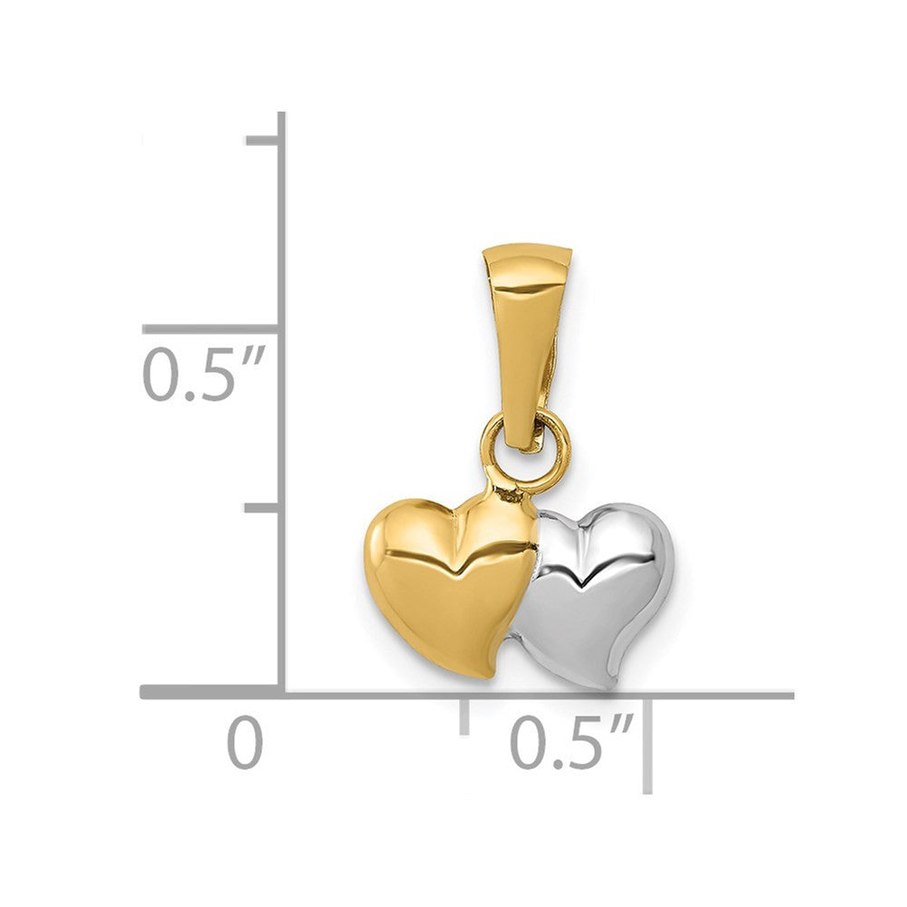 14k Yellow Gold White Rhodium Double Heart Pendant