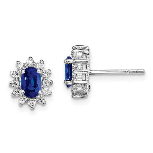 Sterling Silver Rhodium-plated CZ/Lab Cr. Blue Sapphire Button Stud Earrings