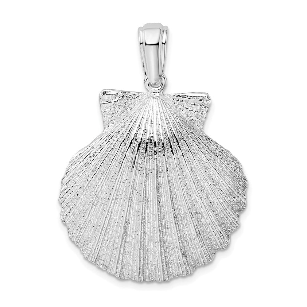 Sterling Silver Rhodium-Plated Polished and Textured Shell Pendant
