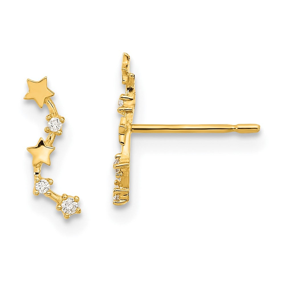 14k Yellow Gold Curved Stars CZ Dangle Stud Earrings
