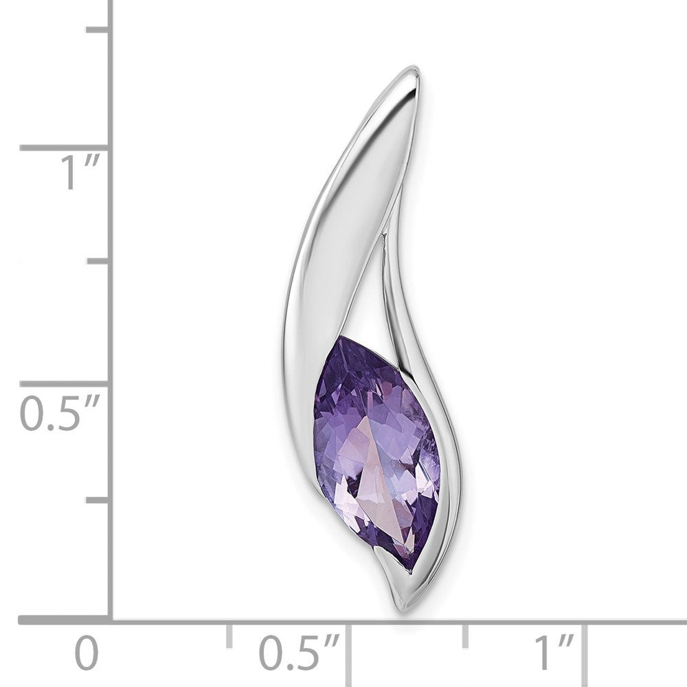 Sterling Silver SS Rhodium-plated Polished Amethyst Drop Chain Slide Pendant