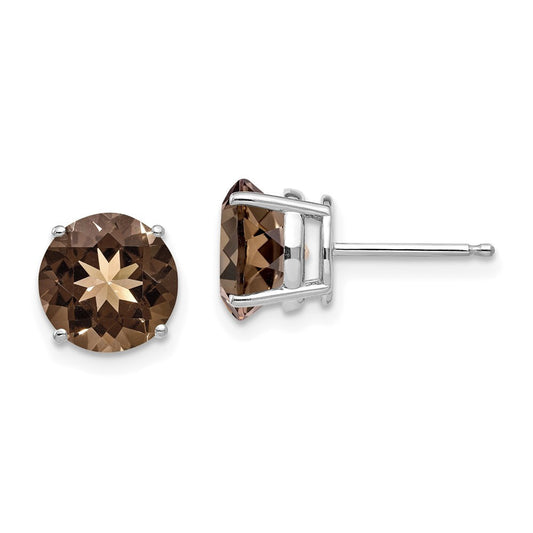 14k White Gold  8mm Round Smoky Quartz Stud Earrings