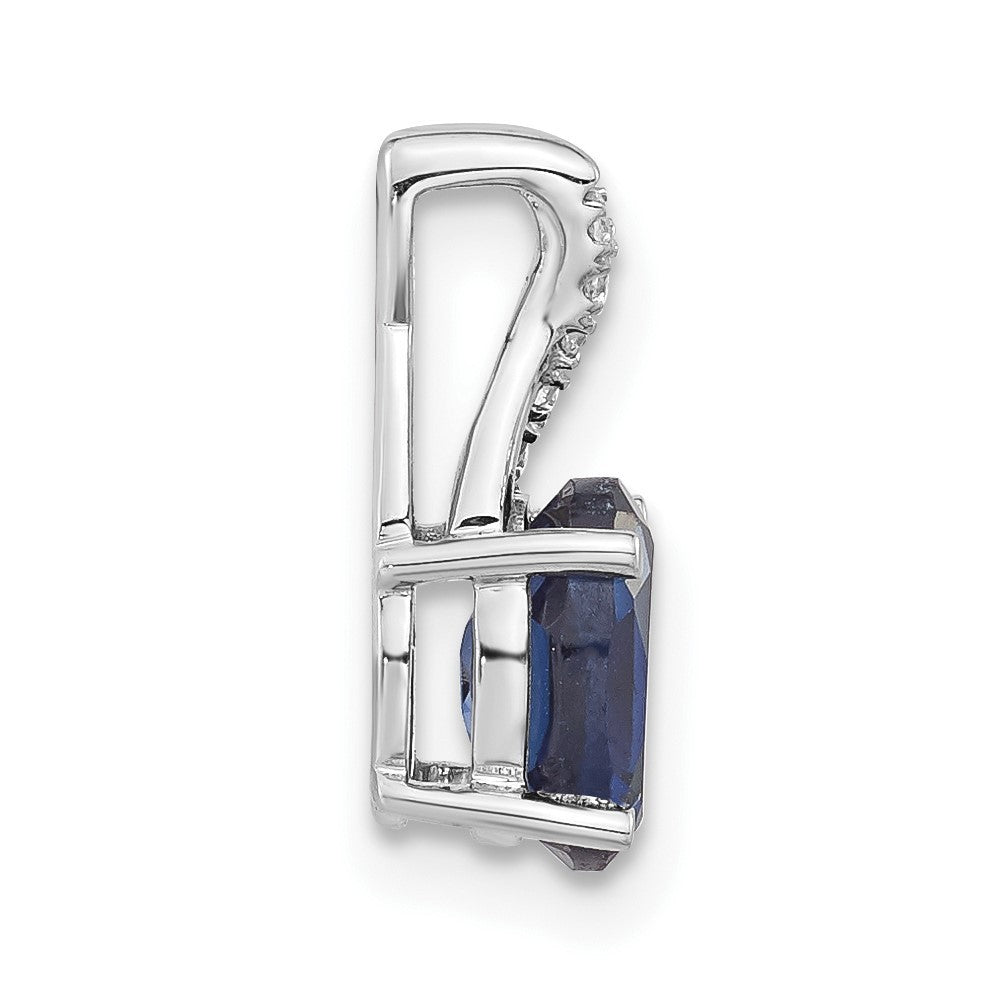 14k White Gold Oval Created Sapphire and Diamond Pendant