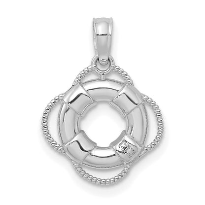 14k White Gold White 3D Lifesaver Pendant