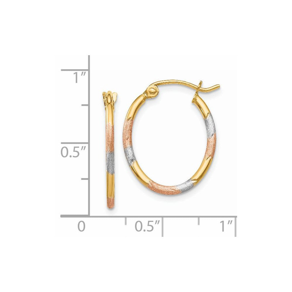 14k Yellow Gold w/White and Rose Rhodium Diamond Cut Hoop Earrings