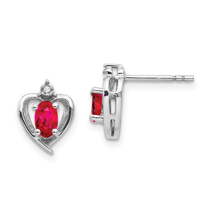 14k White Gold Ruby and Diamond Heart Stud Earrings