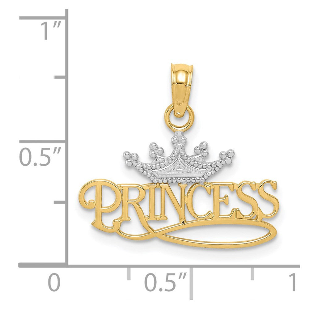 14k Yellow Gold Rhodium Polished PRINCESS with Crown Pendant