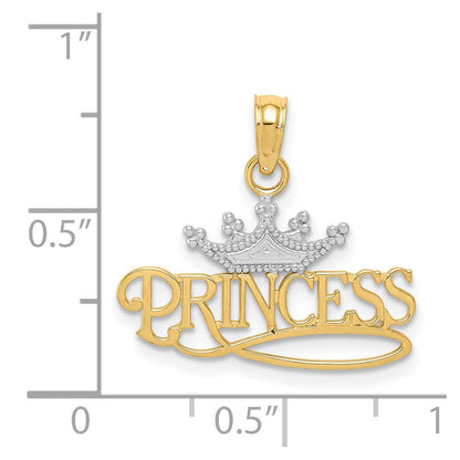 14k Yellow Gold Rhodium Polished PRINCESS with Crown Pendant