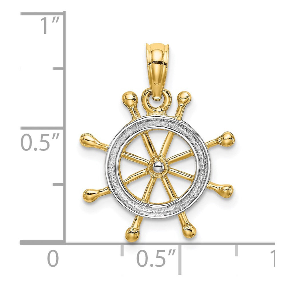 14k Yellow Gold Rhodium 2-D Ship Wheel Charm Pendant