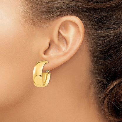 14k Yellow Gold High Polished 10mm Omega Back Oval Hoop Earrings