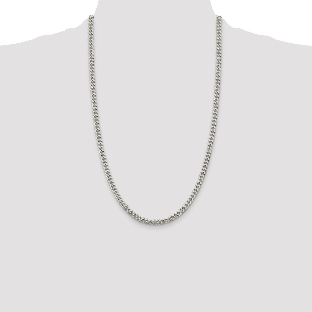 Sterling Silver 5mm Domed w/ Side Diamond-Cut Curb Chain Necklace 22"