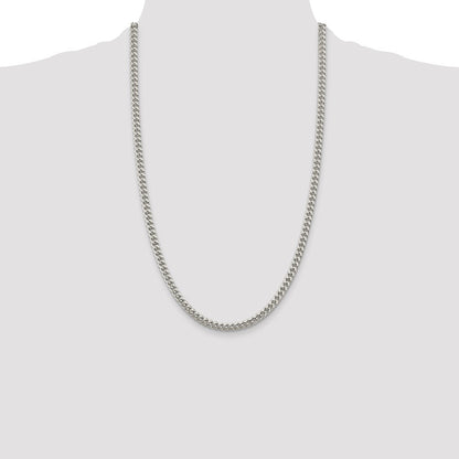 Sterling Silver 5mm Domed w/ Side Diamond-Cut Curb Chain Necklace 22"