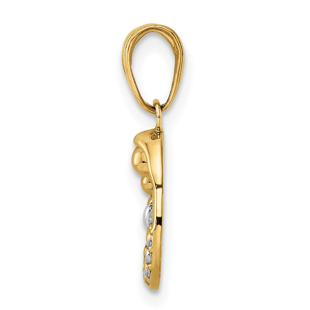 14k Yellow Gold and White Rhodium Diamond-cut Mother and Baby Teardrop Pendant