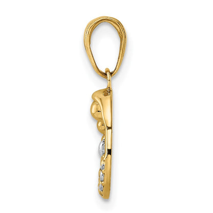 14k Yellow Gold and White Rhodium Diamond-cut Mother and Baby Teardrop Pendant